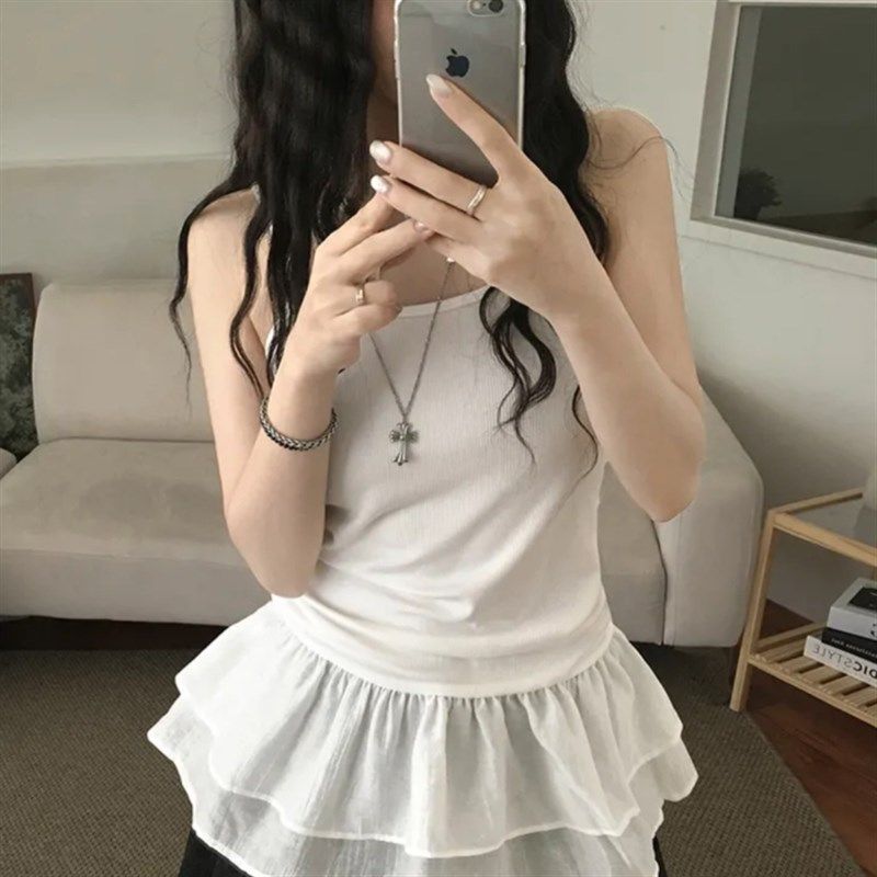 夏日小记 芭蕾风裙摆拼接吊带裙 叠穿内搭白色氛围感打底背心上衣,女装/女士精品,背心吊带,淘宝优惠券,粉丝福利购,淘宝优惠卷