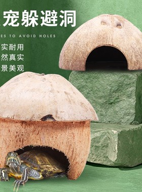 乌龟缸用品躲避屋窝天然石洞晒台高水位浮岛爬架晒背爬台浮台龟台