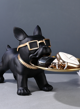 新款轻奢风钥匙托盘收纳招财狗狗摆件进门玄关前台糖果盘子装饰品