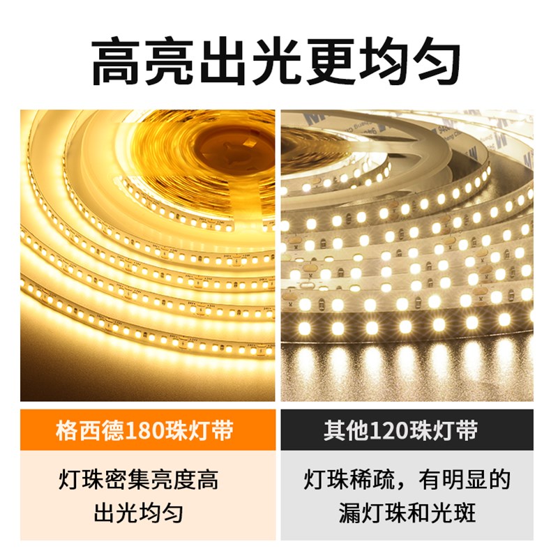 led软灯带24v低压线形灯180珠超亮贴片自粘软灯条嵌入式灯带卡槽