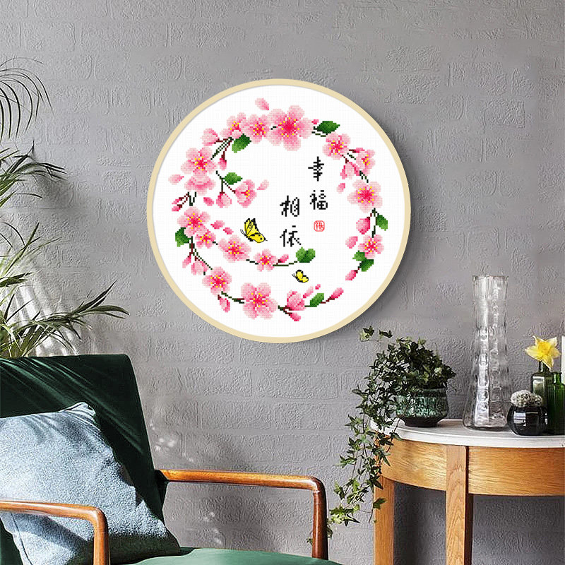 十字绣钟表2021款线绣小幅餐厅结婚婚房挂钟小件简单自己绣手工