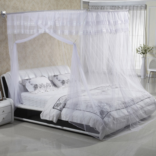 蚊帐不锈钢加厚方顶申缩雪纺加密挂墙式1.8m1.5米订做加大蚊帐