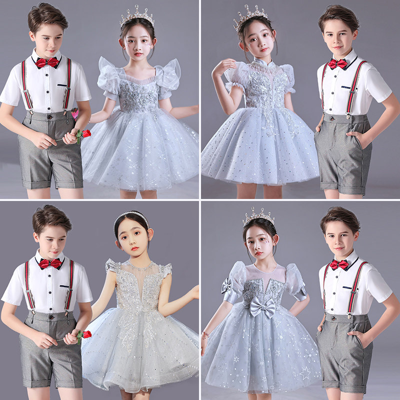 六一儿童大合唱演出服小学生朗诵表演服幼儿园男童套装女童蓬蓬裙