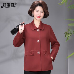 中老年妈妈2025春装新款洋气风衣外套高贵休闲时尚短款红色上衣女