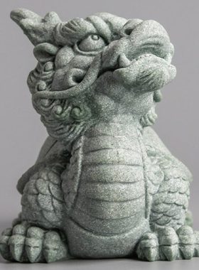 逗兽记青砂石中式家居桌面装饰龙龟中号茶宠摆件国风送礼鱼缸造景