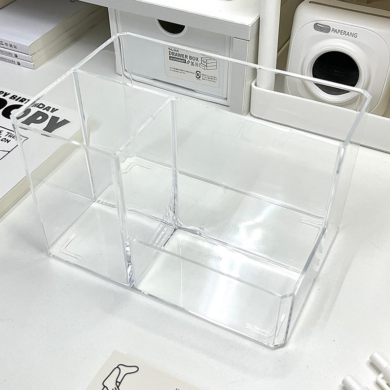 创意笔筒收纳盒分格办公桌面w文具盒学生宿舍透明大容量多功能笔