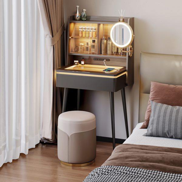 卧室简约梳妆台小户型高级收纳化妆桌新款转角化妆镜大容量化妆台