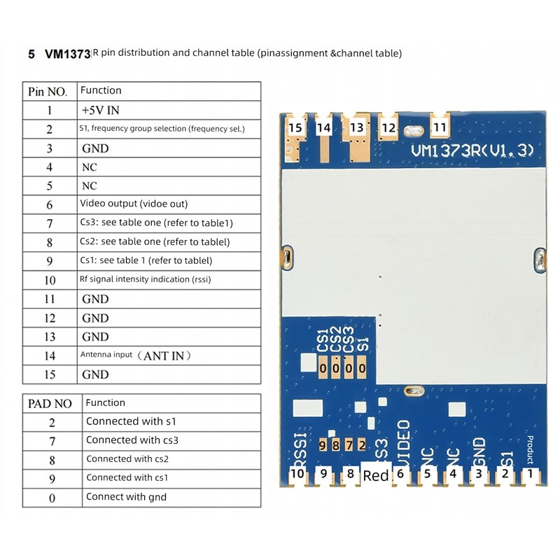 Dc5V Vm1373R 1.2g 1.3g Fpv图像传输模块模拟无线音视频传输接收