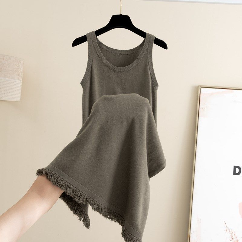 2024秋冬新款针织吊带背心连衣裙女中长款无袖内搭过膝毛衣裙子