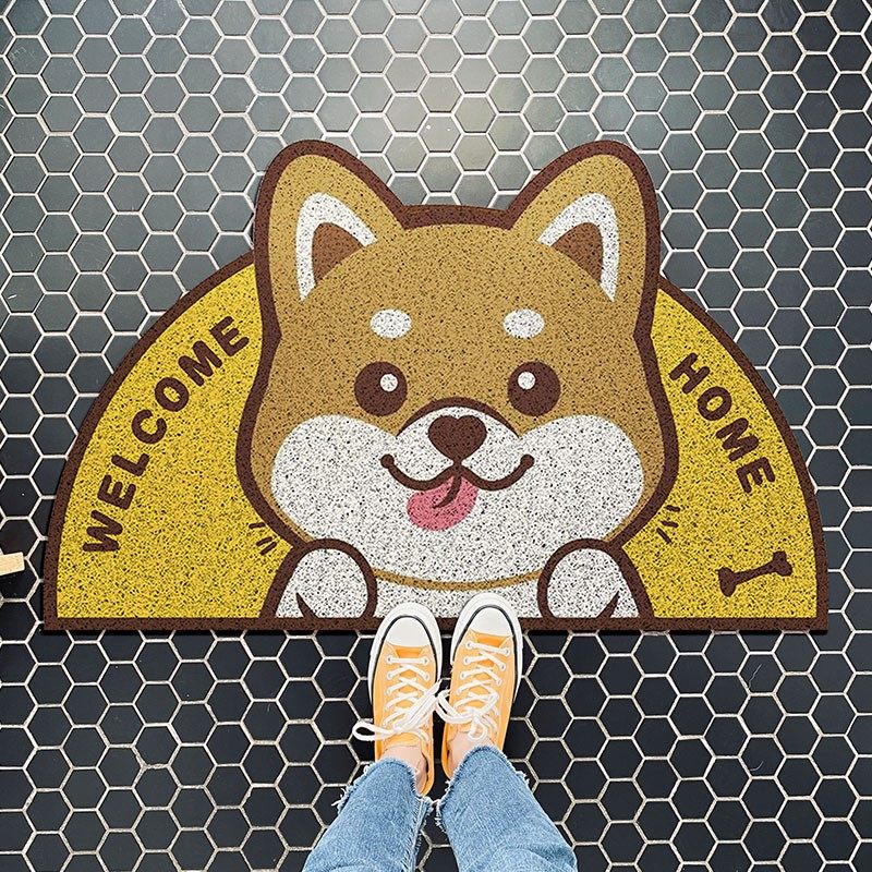 卡通秋田犬入户进门丝圈地垫门口玄关蹭土门垫进户门防滑脚垫地毯,居家布艺,家用脚垫,淘宝优惠券,粉丝福利购,淘宝优惠卷