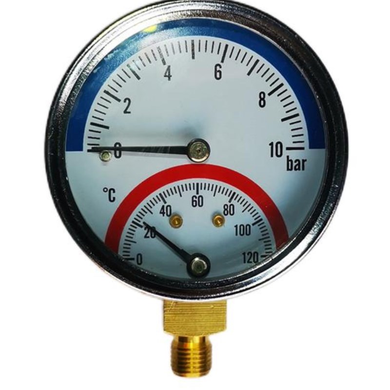 温压一体表分水器温度压力表地暖压力表径向轴向温压表10-16BAR