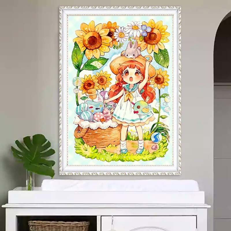 向日葵女孩十字绣2022新款线绣客厅小幅卧室卡通图自己绣手工小件
