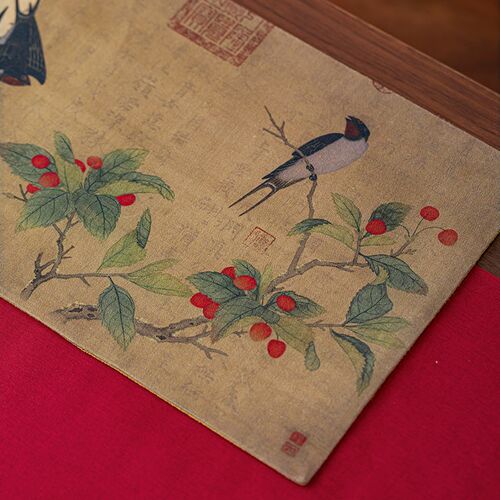 青云新中式禅意茶席高档女士茶桌垫复古双面花鸟干泡垫茶壶垫桌旗