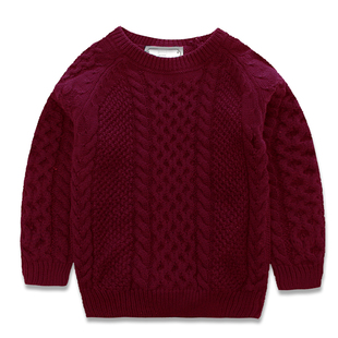 童装男童秋冬新款儿童毛衣女童中大童圆领套头针织衫白色纯棉线衫