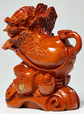 实木雕白菜摆件大号元宝客厅玄关电视酒柜店铺工艺装饰品开业礼品