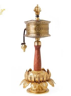 藏族转金筒手摇纯铜转金轮六字经轮摆件吉祥转金桶手持转动轮转筒