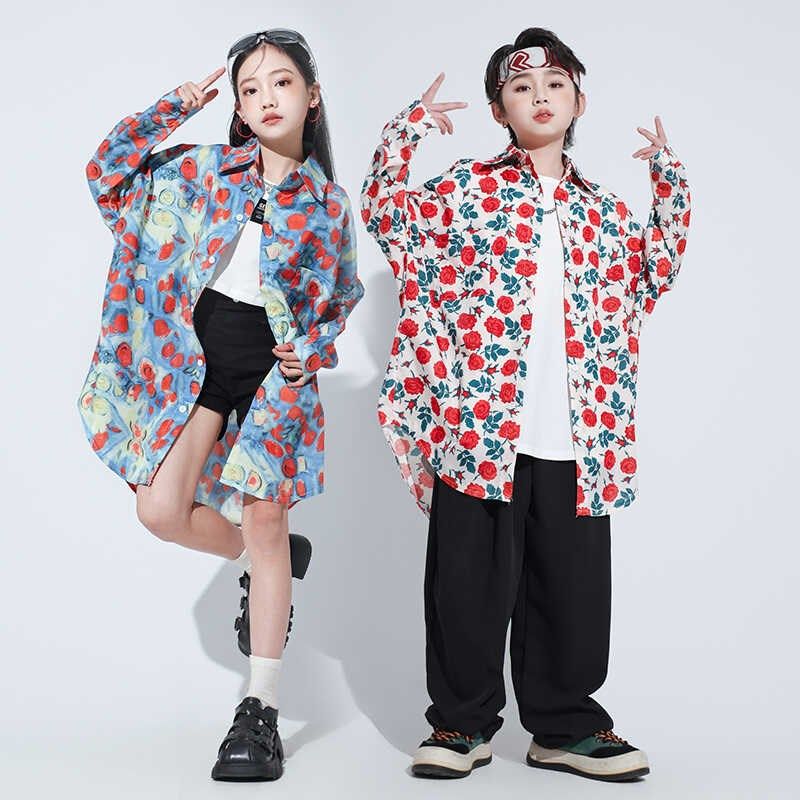 儿童嘻哈街舞服男女童怀旧8090港风衬衫套装少儿走秀演出服摄影服