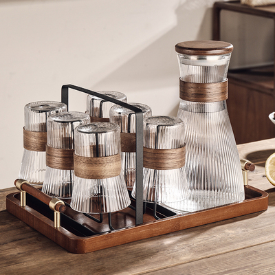 中式复古风玻璃杯家用套装喝水杯子客厅耐高温绿茶杯待客茶具杯具