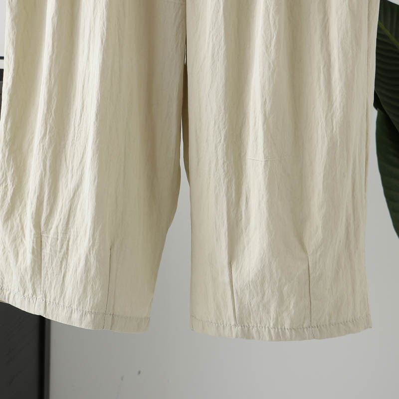 夏季薄款九分裤山本裤大码女装2024新款夏装纸皮裤高腰褶皱阔腿裤