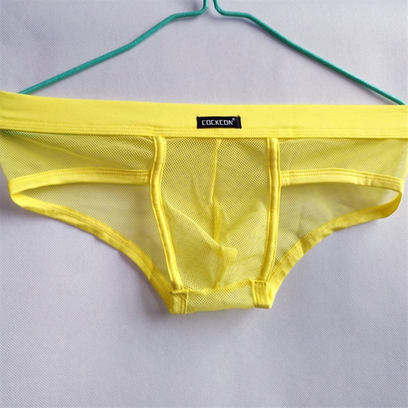 全透明时尚性感紧身塑身低腰U凸囊袋内裤  网纱网眼透气三角裤男