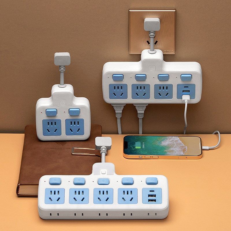 智能二脚多功能插座转换器插排牛插线板短线纯铜多孔家用2插头