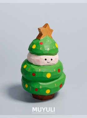 纯手工木雕圣诞老人木制玩偶工位汽车桌面摆件可爱创意圣诞节礼物