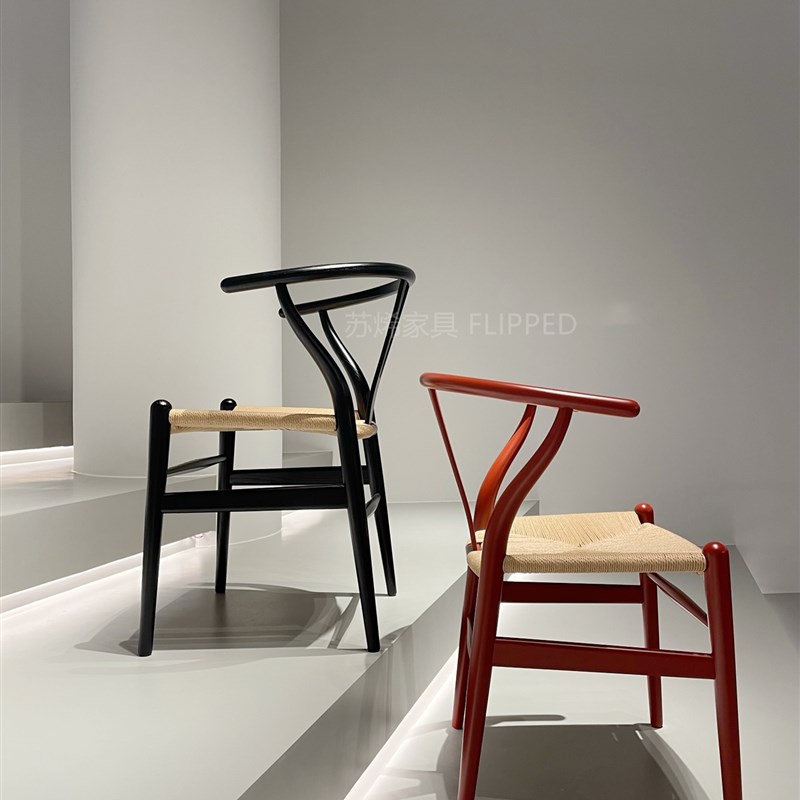 设计原木椅子CarlHansen  CH24艺术凳轻奢家用叉骨椅简约意式餐椅