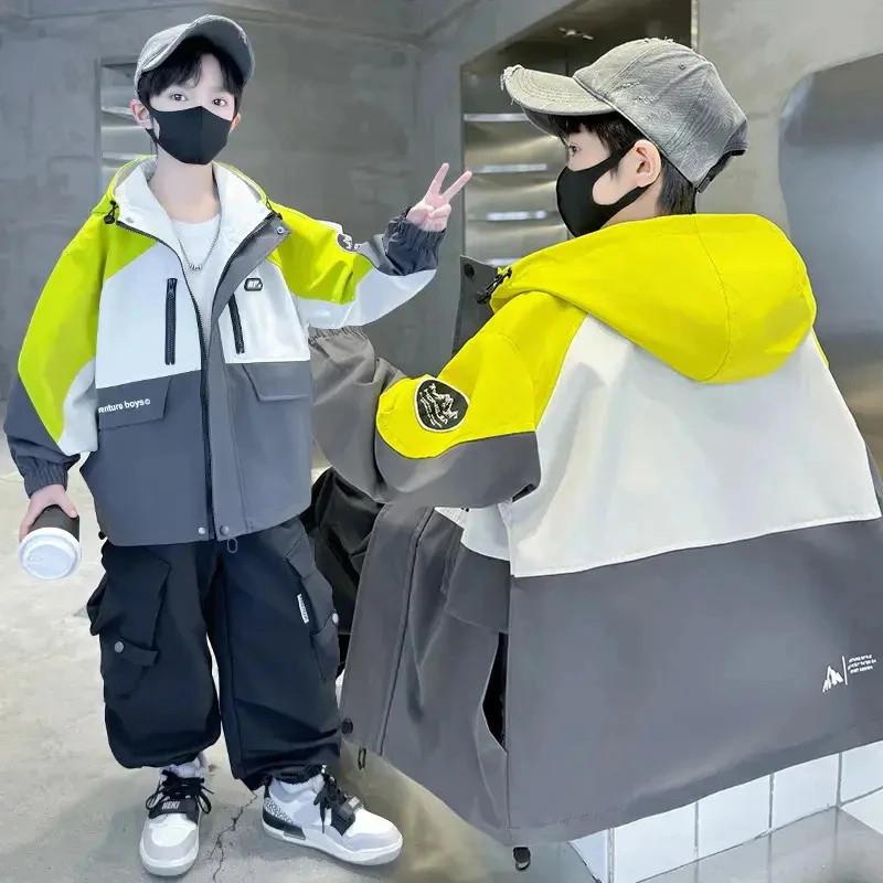 尚喜童装优选男童秋冬加绒潮酷外套中大童拼色w冲锋衣痞帅上衣童