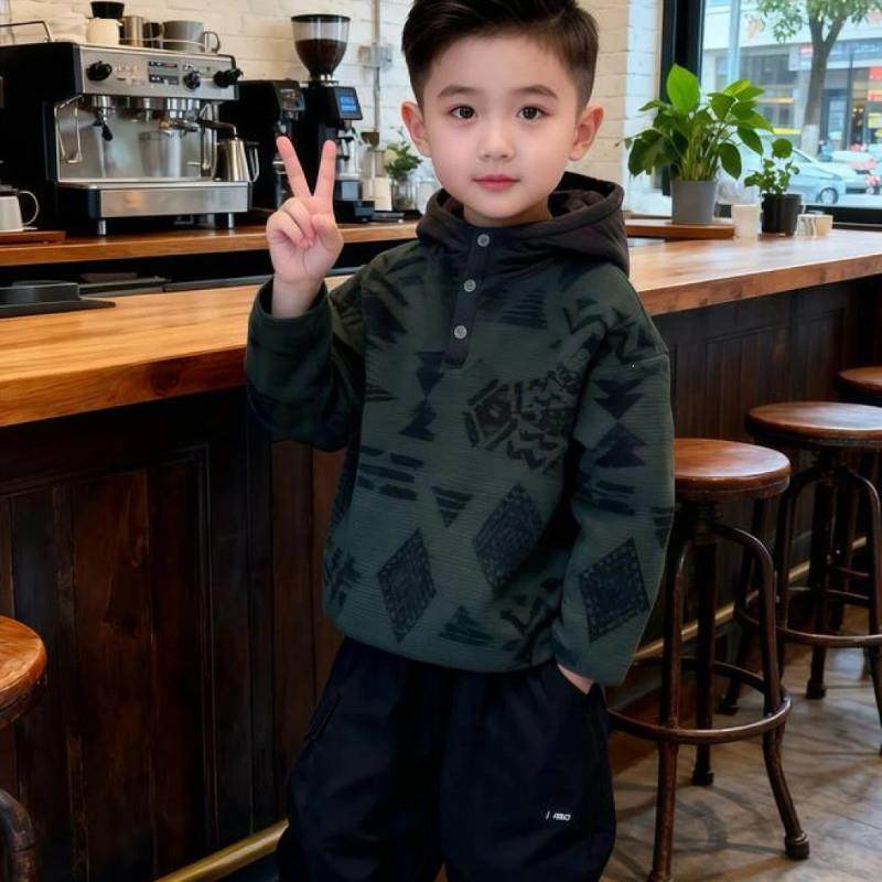One金f沃甄选男童冬季加绒摇粒绒外套新中大童韩版T加厚冬带帽童