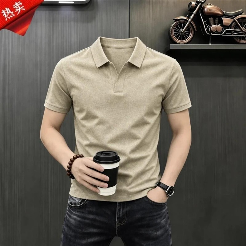 培尼名品【剪刀领】轻奢男夏季新款时尚休闲短袖卫衣凉爽弹力POLO