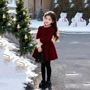 SerraSim奢服配饰女童加绒洋装冬季新款小女孩名媛风公主丝绒裙