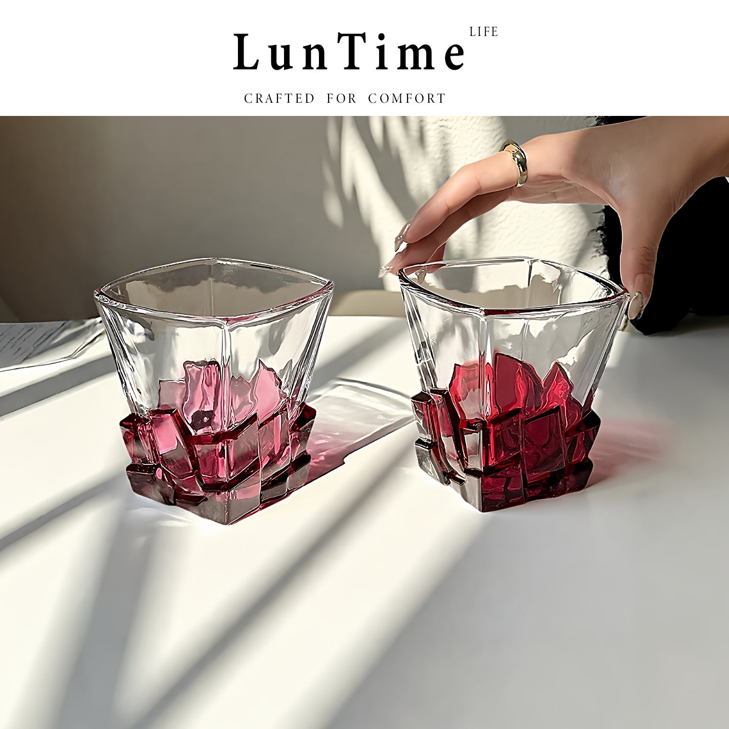 LunTime红色威士忌酒杯洋酒杯