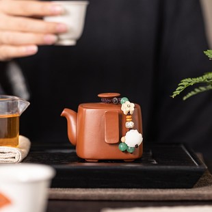 原矿紫砂手工天圆地方手抓财泡茶单壶家用室O内复古功夫茶具小茶