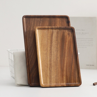 木质托盘茶盘点心盘长方形茶水杯收纳家用放茶杯实木果盘木盘 日式