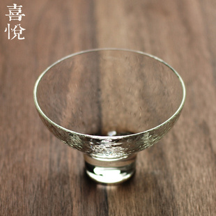 喜悦茶铺 清泉 玻璃品茗杯锤目纹斗笠杯日式 耐热茶杯普洱高脚酒杯