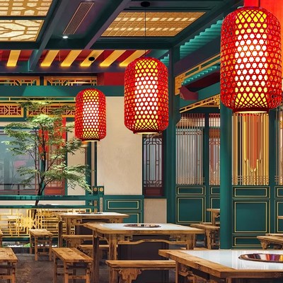 中式竹编灯笼吊灯印字定制店名logo火锅店餐厅中国风复古编织灯罩
