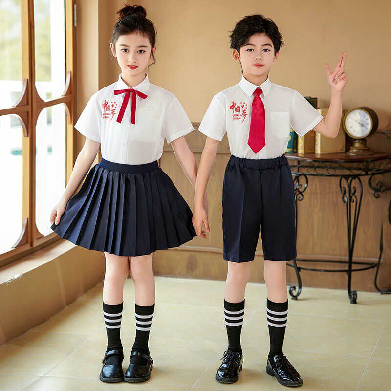 六一儿童大合唱演出服小学生朗诵表演服英伦风校服男女童短袖套装