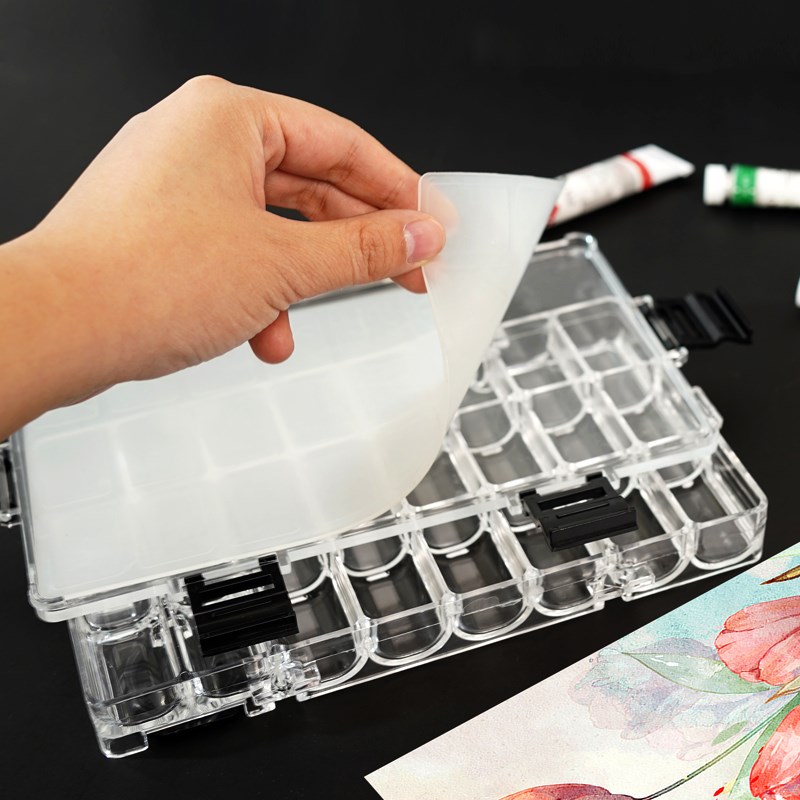绘岳水粉水彩颜料盒便携保湿密封带盖 24 色分装空盒正方形大小格