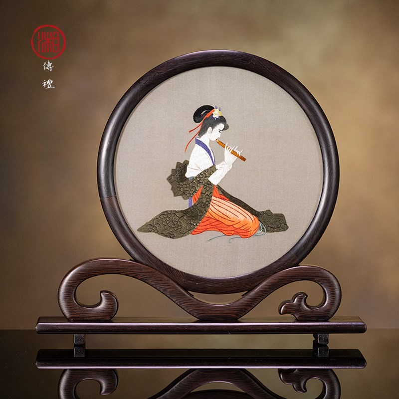 湘传礼湘绣纯手工双面绣国风仕女图人物肖像书房茶室摆件伴手礼
