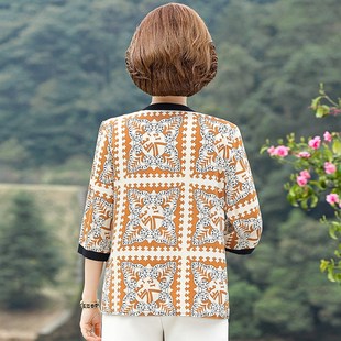 妈妈夏装 套装 短袖 薄中老年夏季 t恤上衣中年女士雪纺洋气小衫 新款