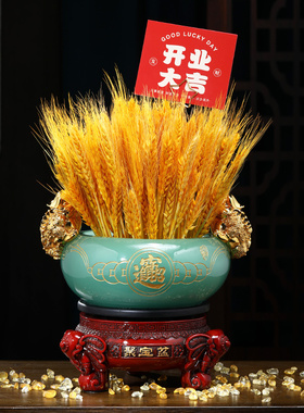 招财大麦聚宝盆摆件客厅办公室酒柜前台装饰品店铺乔迁开业礼物