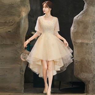 香槟色成人礼仙气仙女裙主持人音乐生艺考礼服裙前短后长连衣裙