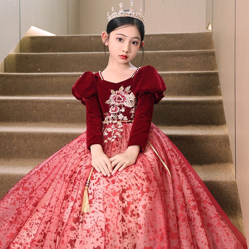 圣诞节儿童晚礼服女童红色婚纱花童公主裙主持人钢琴走秀演出服秋,童装/婴儿装/亲子装,儿童礼服,淘宝优惠券,粉丝福利购,淘宝优惠卷
