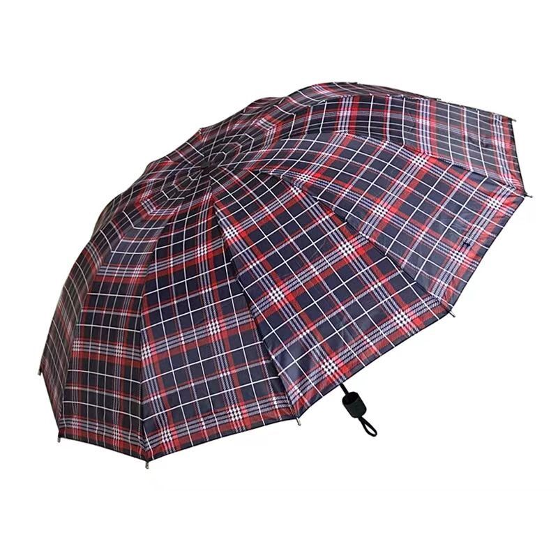 时尚商务格子双人大号雨伞男女加固抗风加大码复古结实手动折叠伞