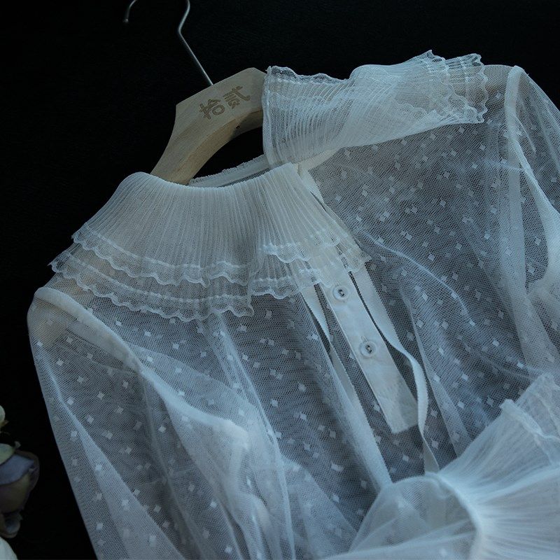 2022秋冬新品订制甜美复古风喇叭袖翻领蕾丝打底衫女配毛衣神器,女装/女士精品,T恤,淘宝优惠券,粉丝福利购,淘宝优惠卷