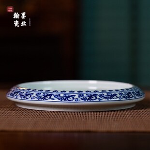 景德镇陶瓷仿古泥青花宝相壶承中式干泡台家用养壶盘茶壶壶托茶盘