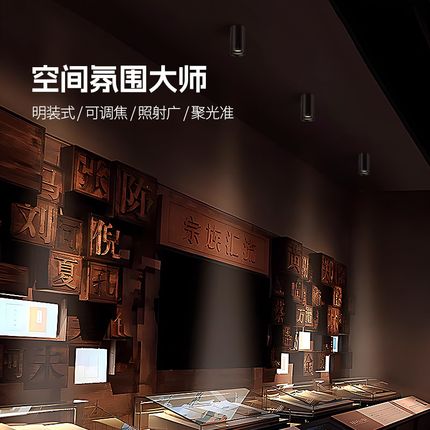 明装可调焦射灯led变焦天花吸顶筒灯防眩小角度聚光灯餐桌氛围灯