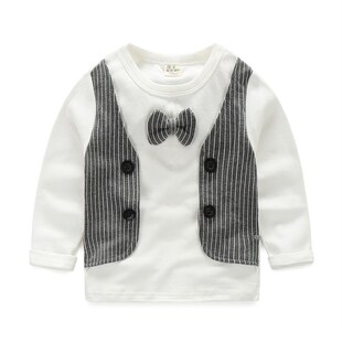 T恤 宝宝领结假两件上衣打底衫 2024春装 童装 新款 男童学院风长袖