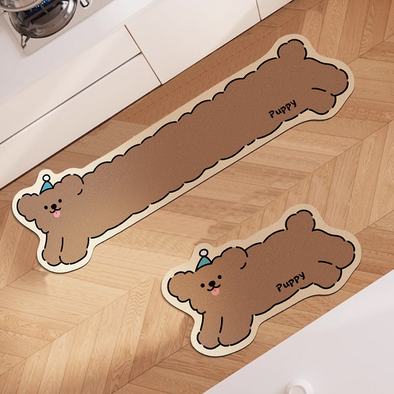 卡通小狗厨房长条脚垫子皮革吸水吸油防滑地垫免洗可擦门垫玄关垫