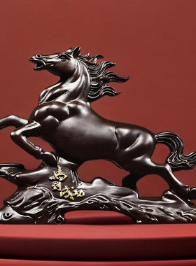 黑檀木雕生肖马摆件实木马到成功家居办公书房客厅柜台装饰工艺品